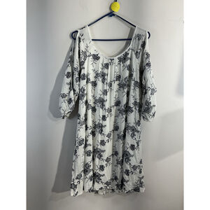 Womans Naif XL White Blue Flowers Peekaboo 3/4 Sleeve Lined Boho Dress